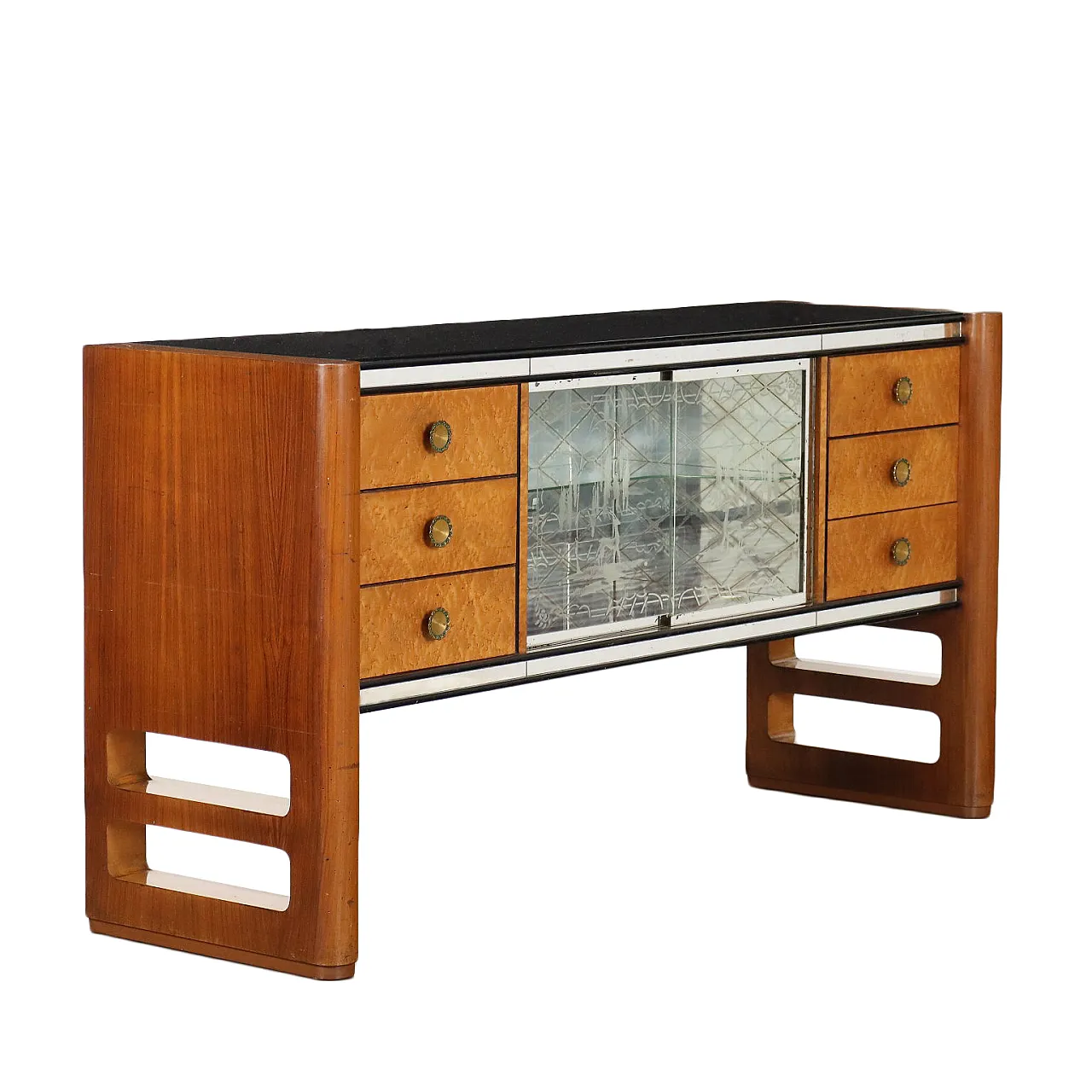 Bar Cabinet sideboard Palazzi dell'Arte Cantù in walnut & brass, 1940s 1