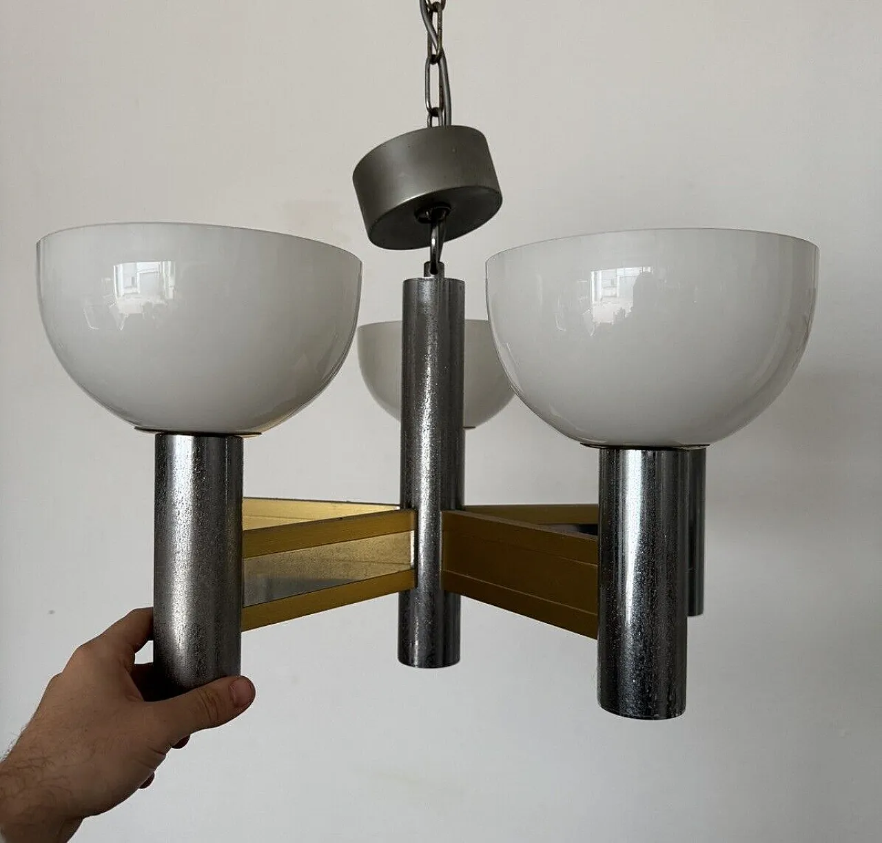 Geometric 5-light chandelier by Gaetano Sciolari, 1970s 7