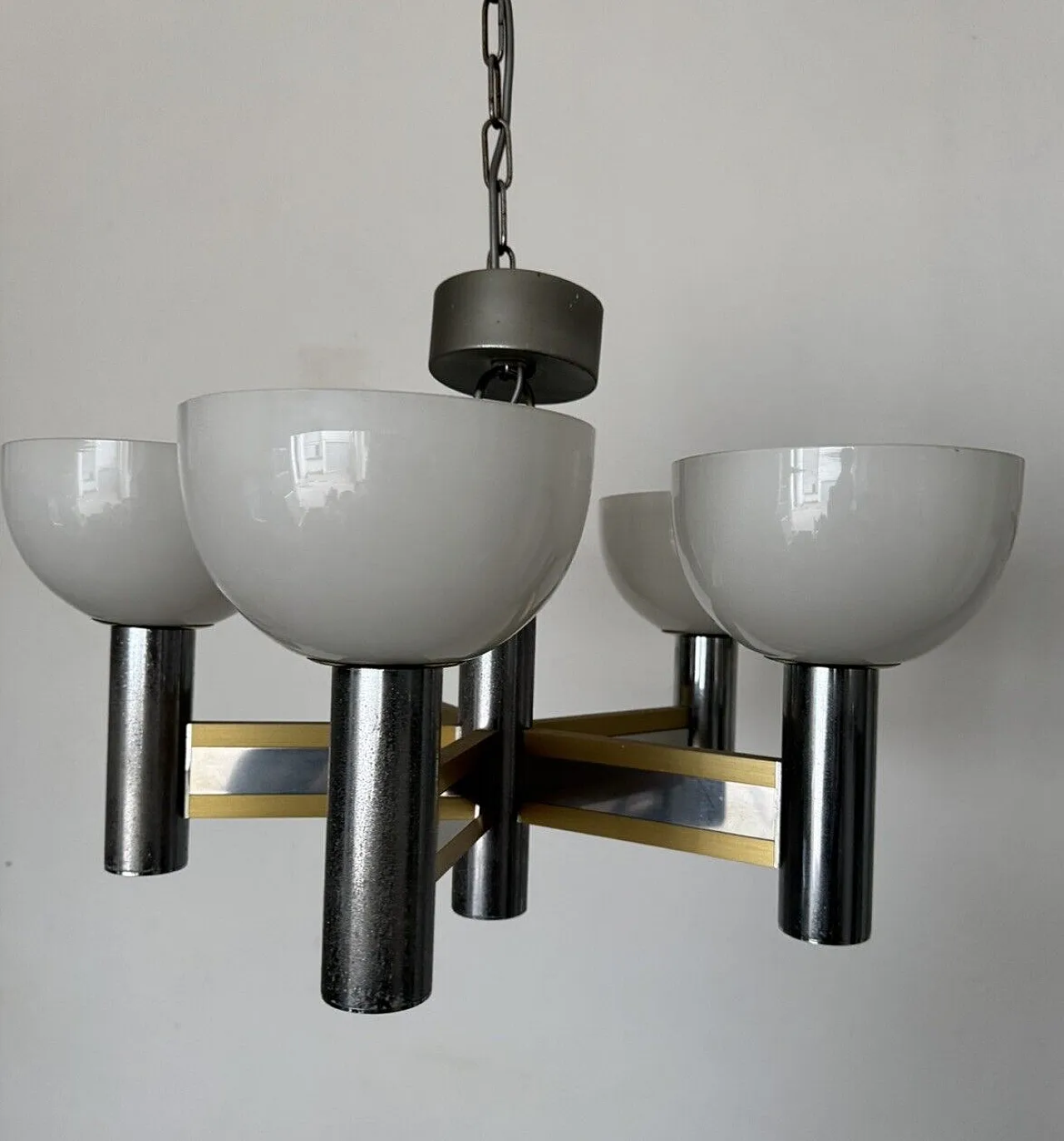 Geometric 5-light chandelier by Gaetano Sciolari, 1970s 11