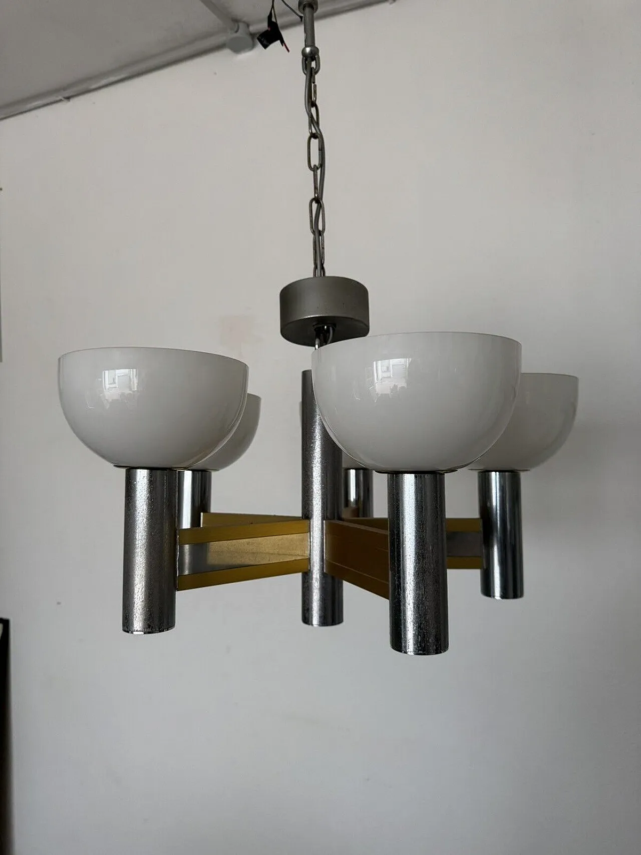 Geometric 5-light chandelier by Gaetano Sciolari, 1970s 13