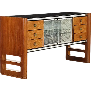 Bar Cabinet sideboard Palazzi dell'Arte Cantù in walnut & brass, 1940s