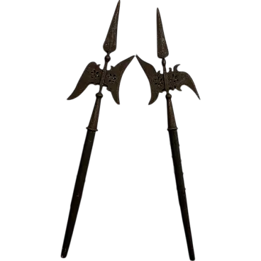 Pair of forged wrought iron halberds, late 19th century