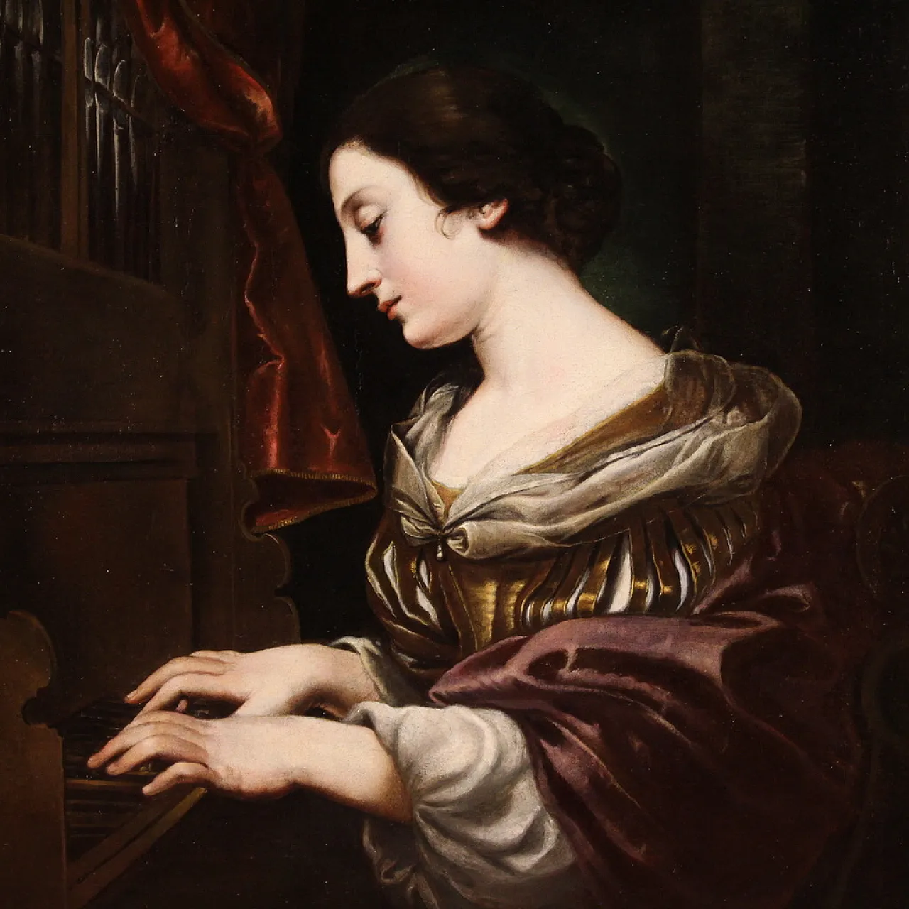 Saint Cecilia at the organ, Baroque Italian painting, 17th century 1