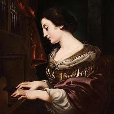 Saint Cecilia at the organ, Baroque Italian painting, 17th century