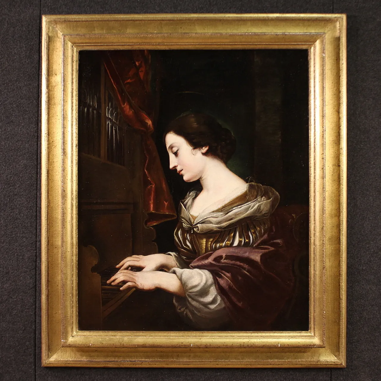 Saint Cecilia at the organ, Baroque Italian painting, 17th century 2