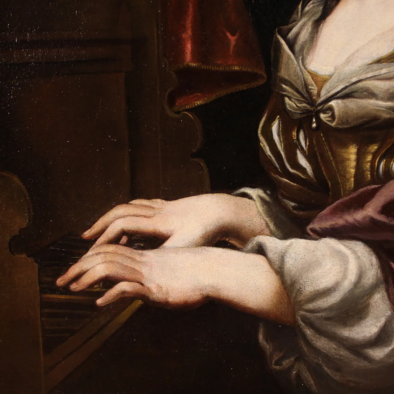 Saint Cecilia at the organ, Baroque Italian painting, 17th century 5