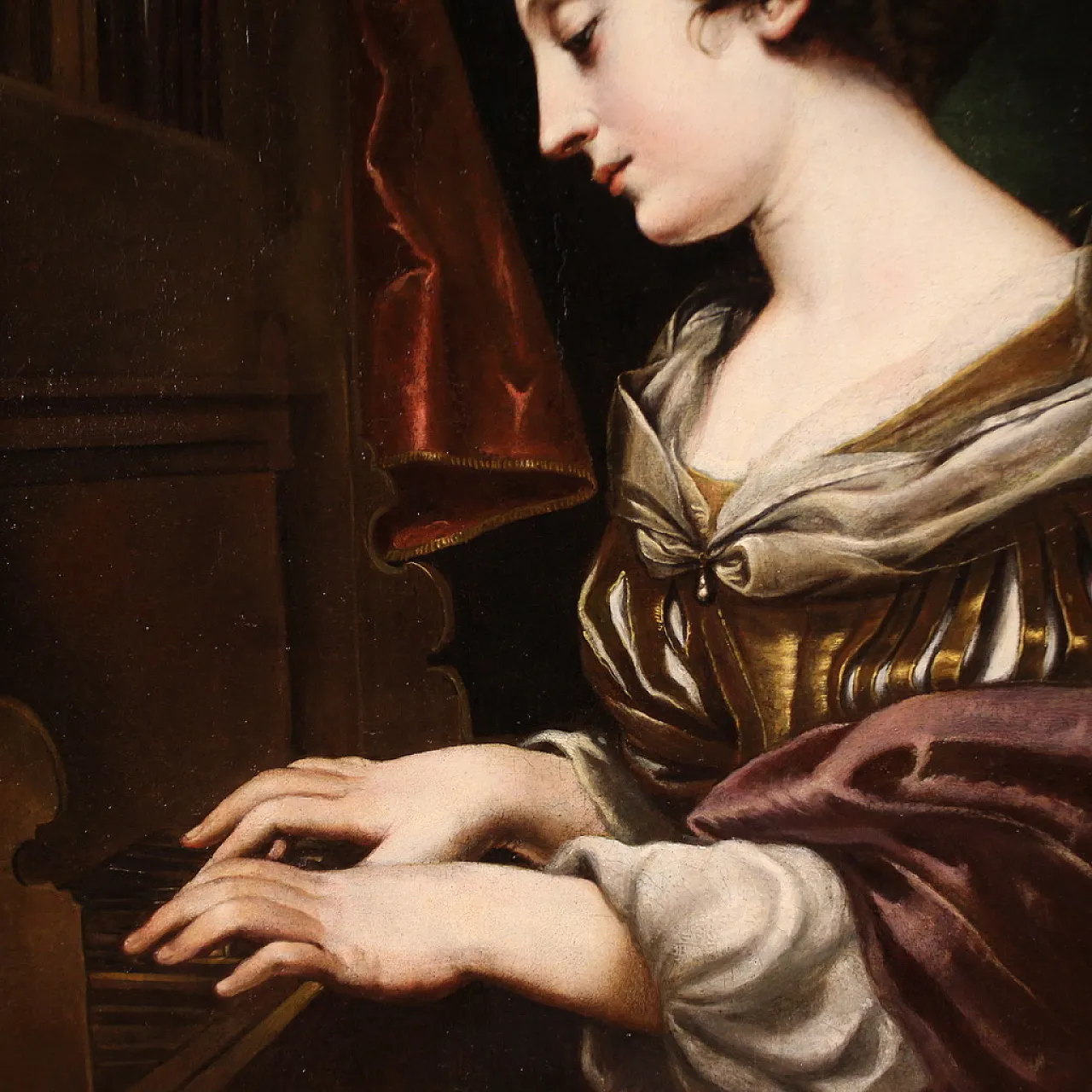 Saint Cecilia at the organ, Baroque Italian painting, 17th century 12