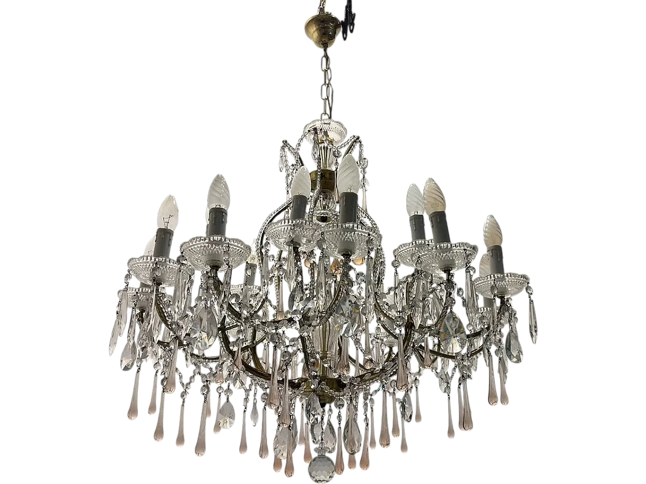 Large Pink Crystal Beaded Murano Glass Drop Chandelier, 1970s 16