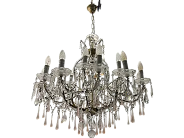 Large Pink Crystal Beaded Murano Glass Drop Chandelier, 1970s