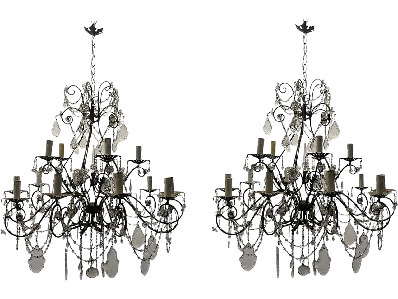 Large Macaroni Crystal Chandeliers, 1950s, Set of 2 20