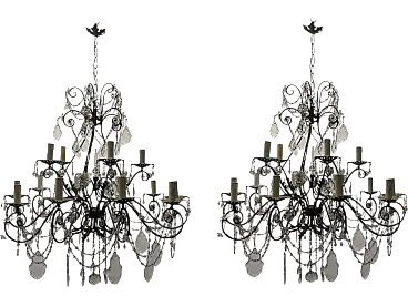 Large Macaroni Crystal Chandeliers, 1950s, Set of 2