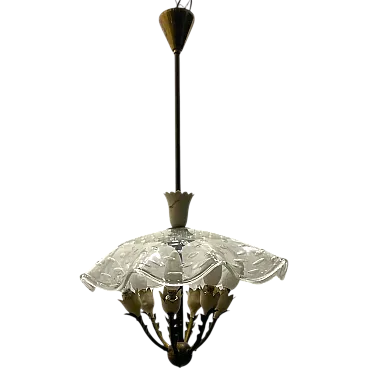 1950's Bronze Murano Glass Light Pendant