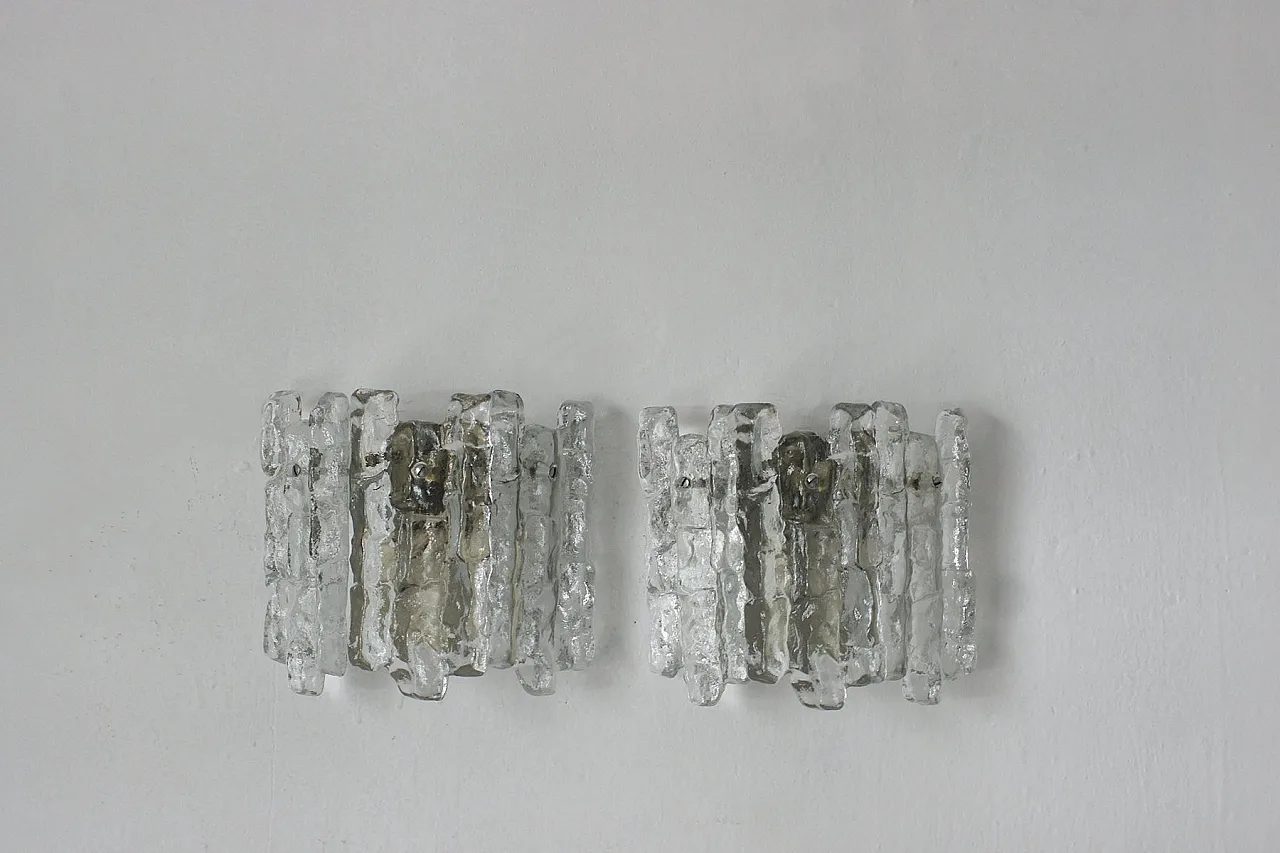 Pair of glass wall lamps by JT Kalmar for Kalmar, 1970s 1