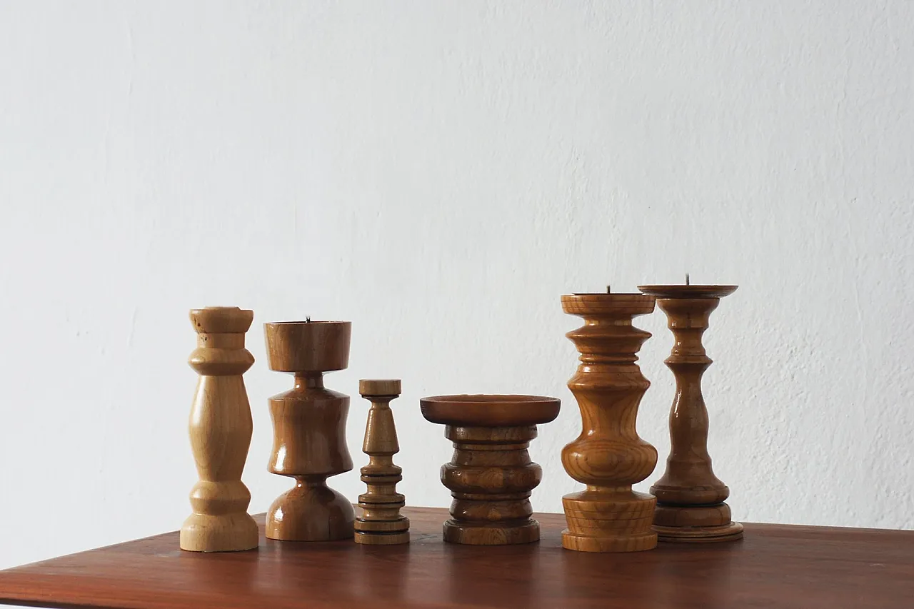 6 Wooden candleholders, 1970s 3