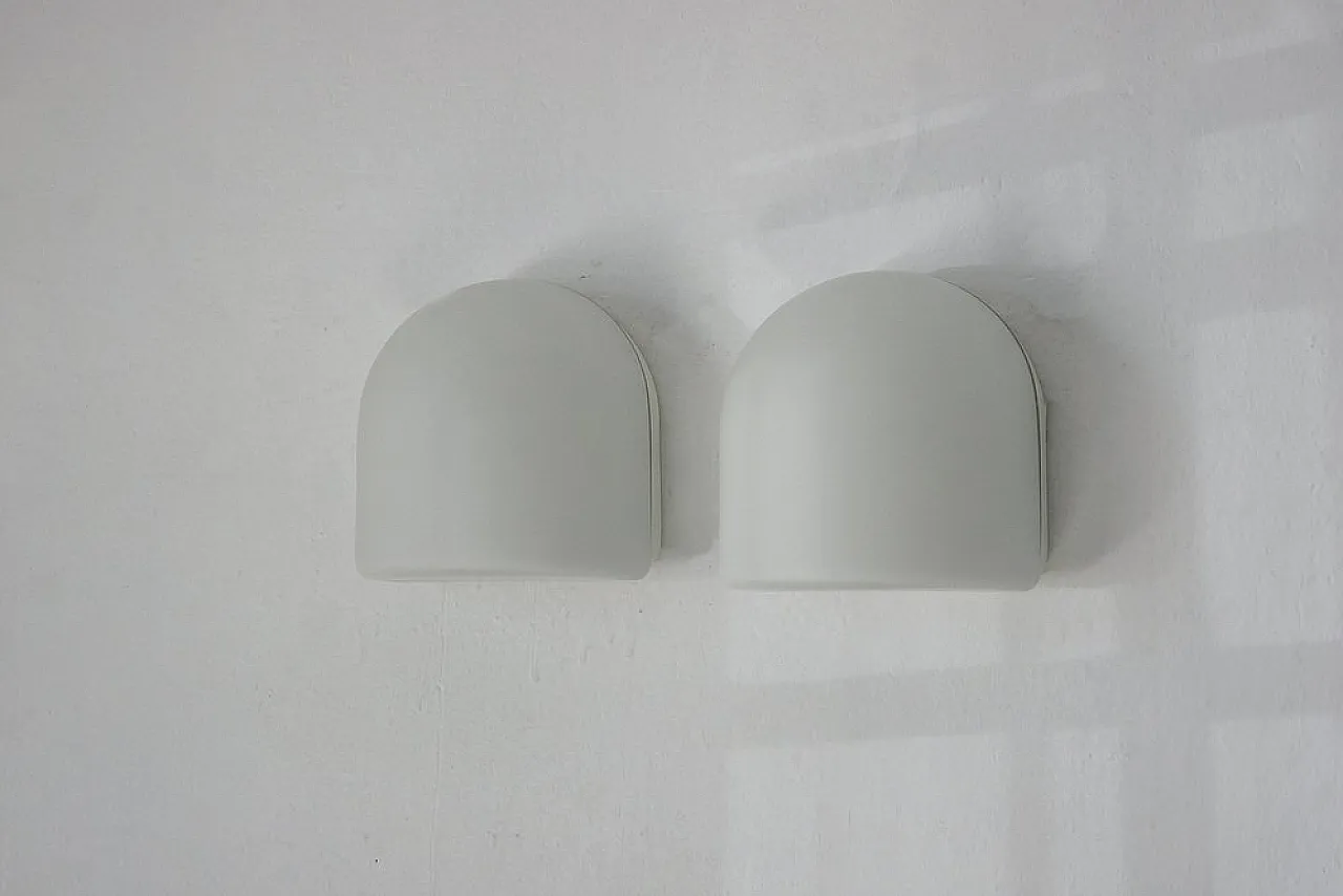 Pair of opaline glass wall lights by Staff Leuchten, 1960s 1