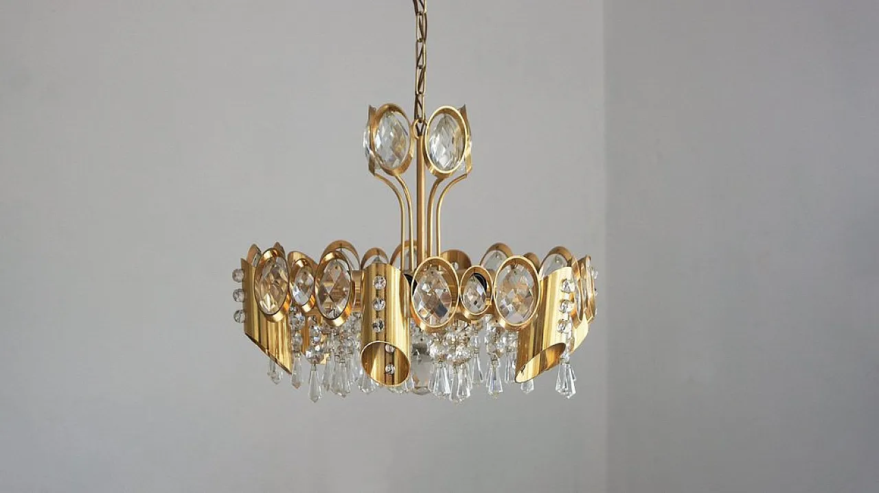 Brass and crystal ceiling lamp by Palwa, 1960s 1