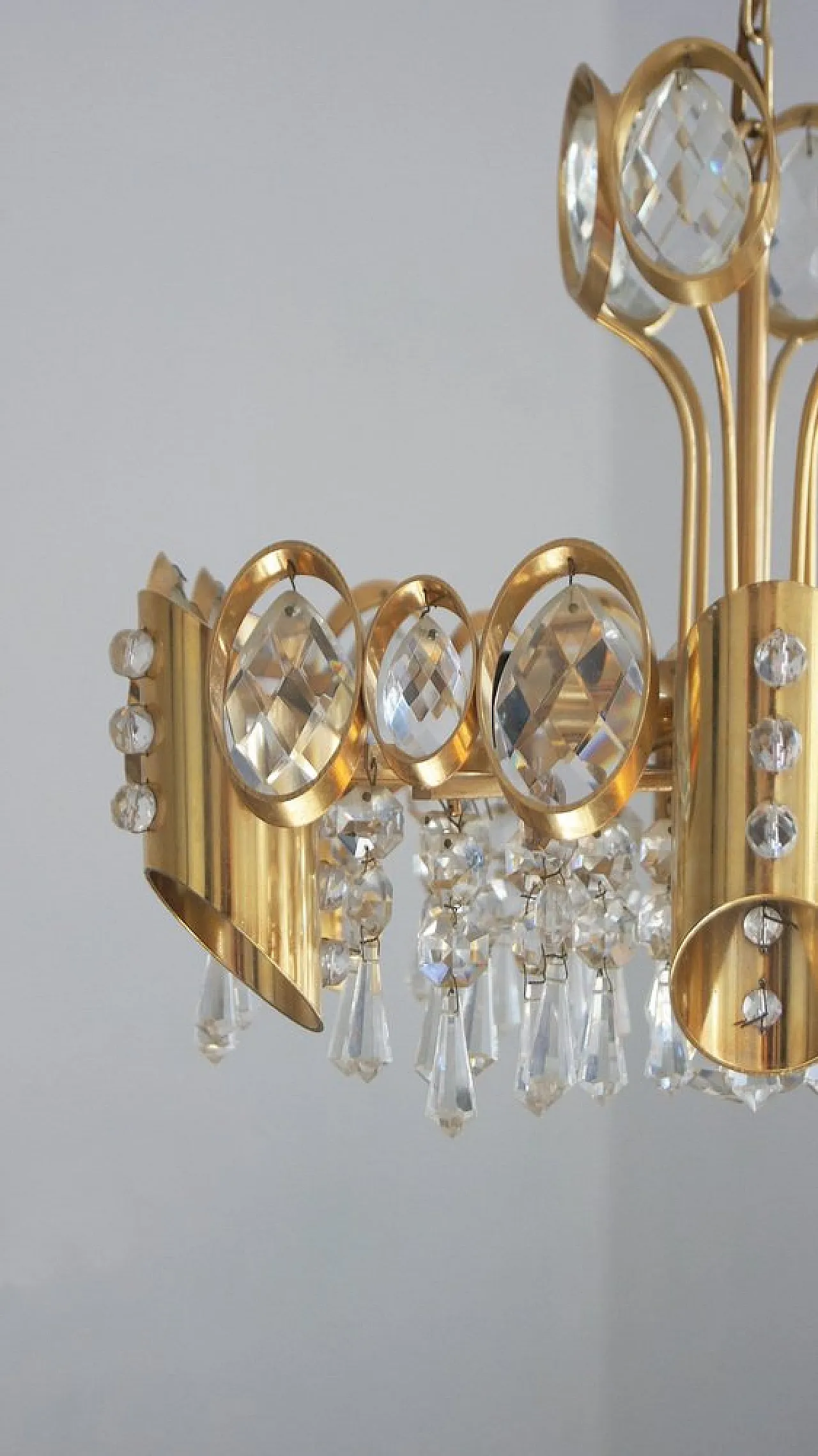 Brass and crystal ceiling lamp by Palwa, 1960s 2