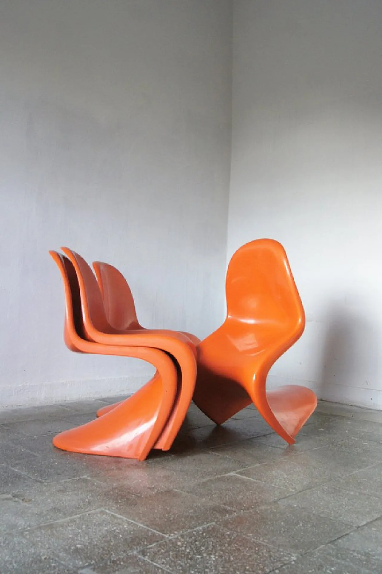 4 Sedie Panton arancioni di Verner Panton per Herman Miller, anni '70 3