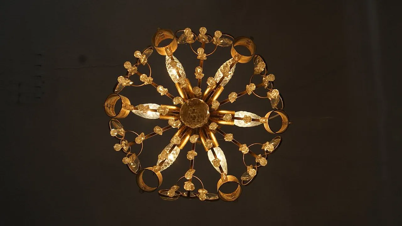 Brass and crystal ceiling lamp by Palwa, 1960s 6