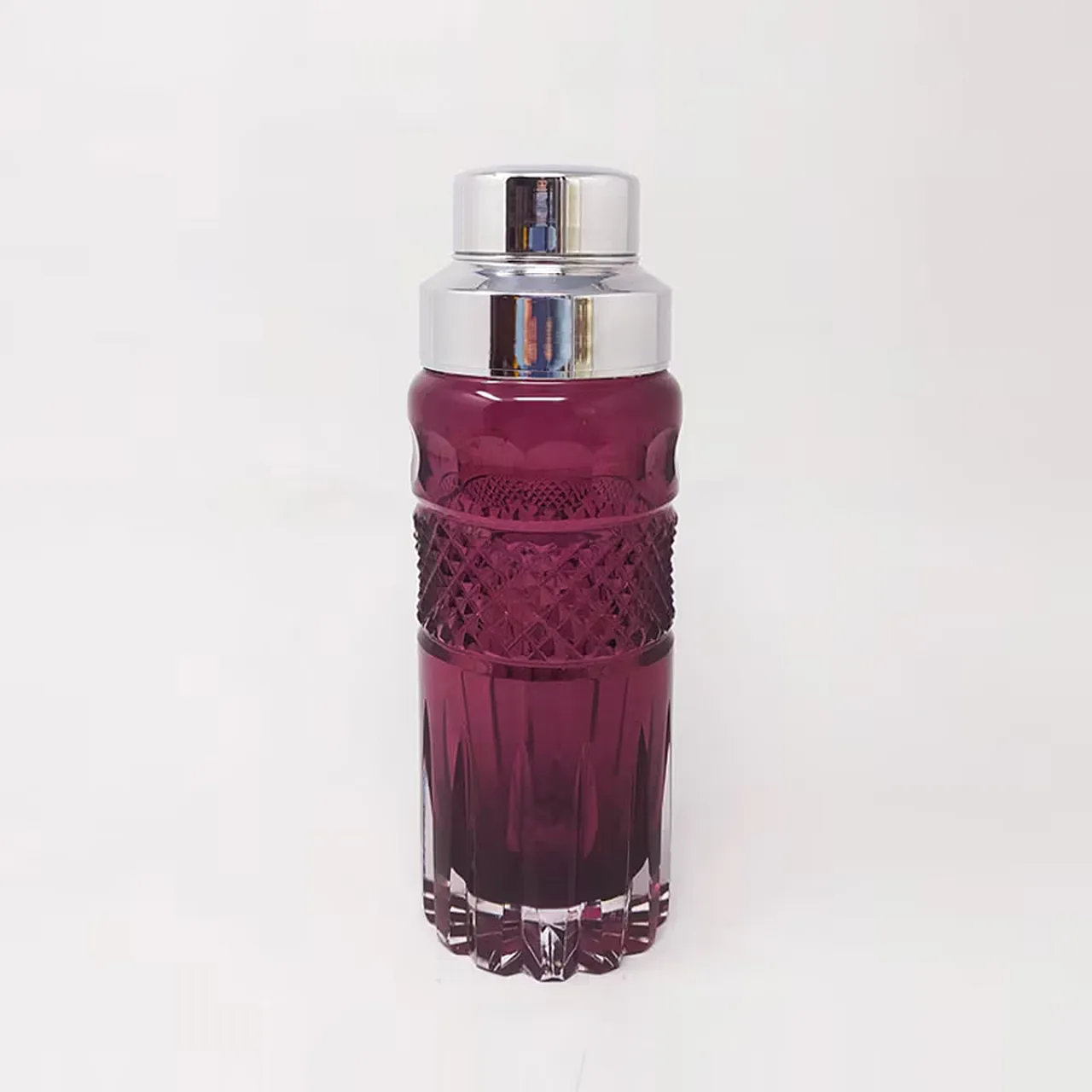 Purple Bohemian cut glass cocktail shaker, 1960s 2