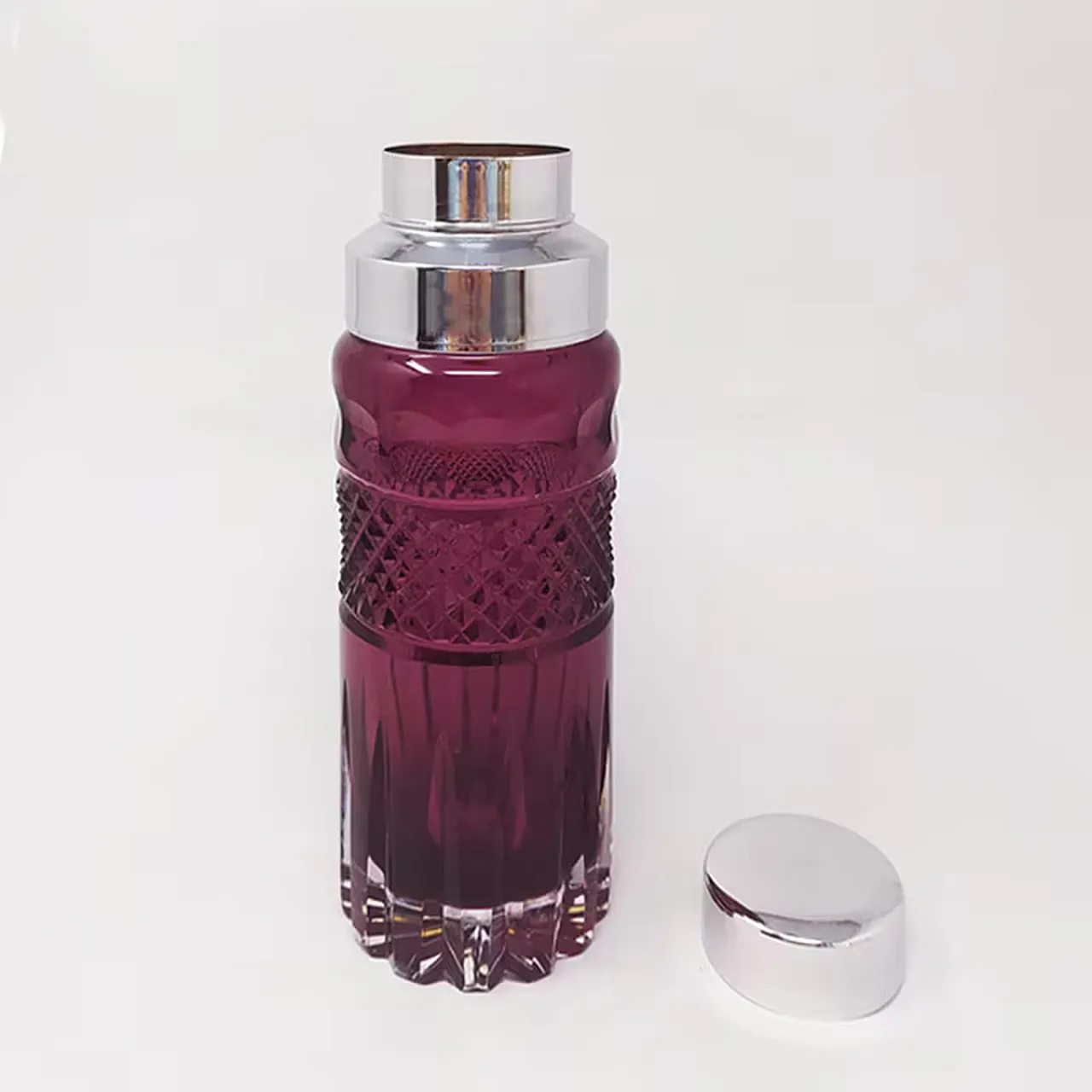 Purple Bohemian cut glass cocktail shaker, 1960s 3