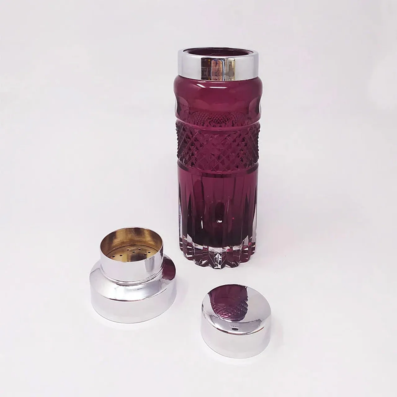 Purple Bohemian cut glass cocktail shaker, 1960s 4