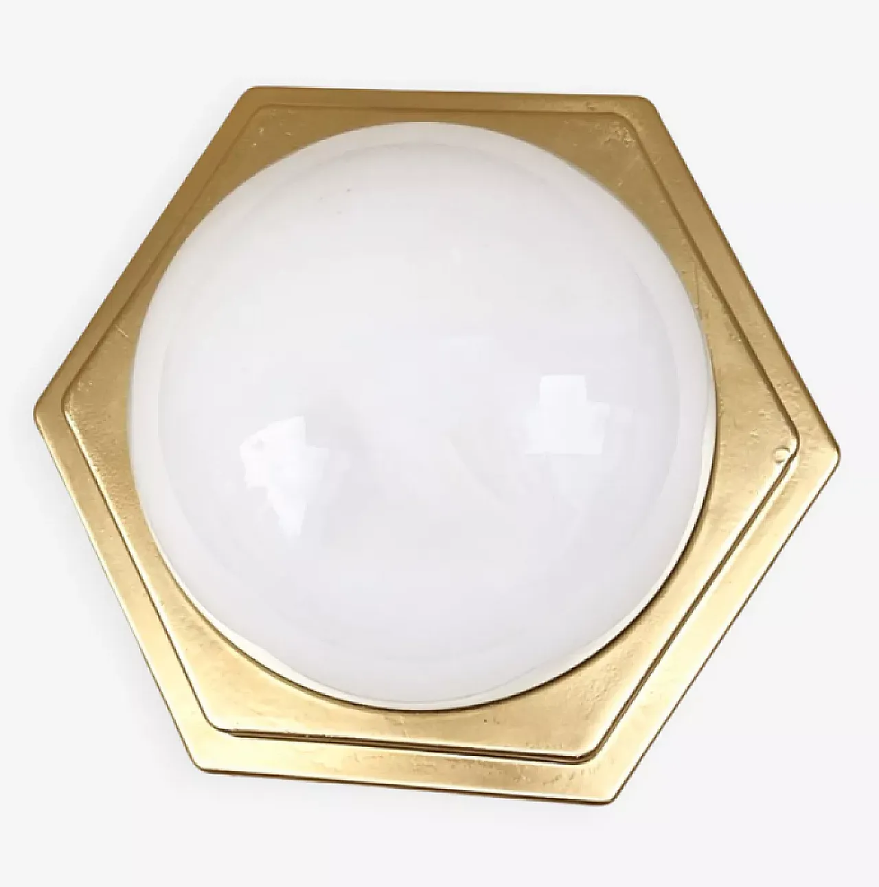 Glass ceiling lamp with gold base by HP Leuchten, 1970s 1