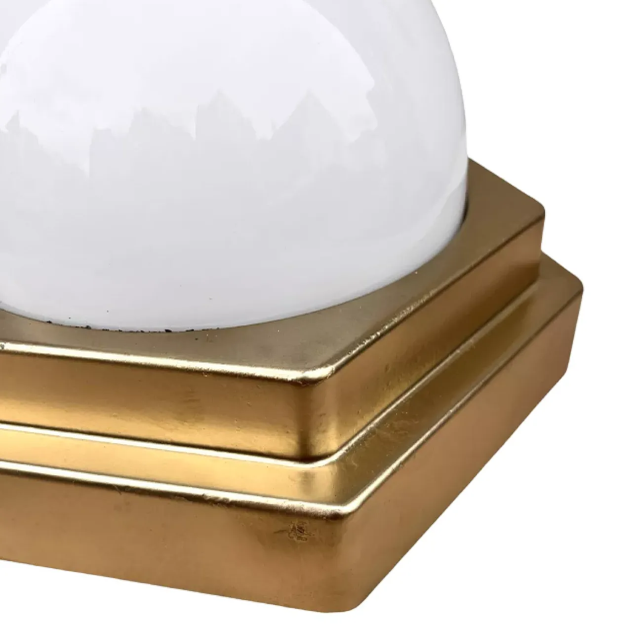 Glass ceiling lamp with gold base by HP Leuchten, 1970s 7