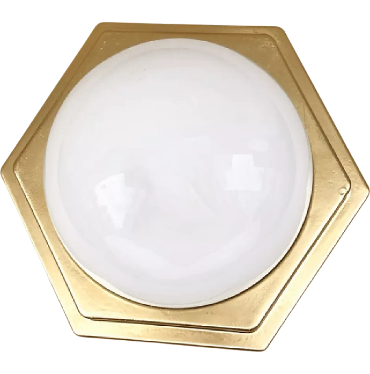 Glass ceiling lamp with gold base by HP Leuchten, 1970s 9