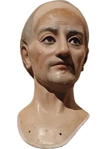 Papier-mâché and glass devotional bust, 19th century