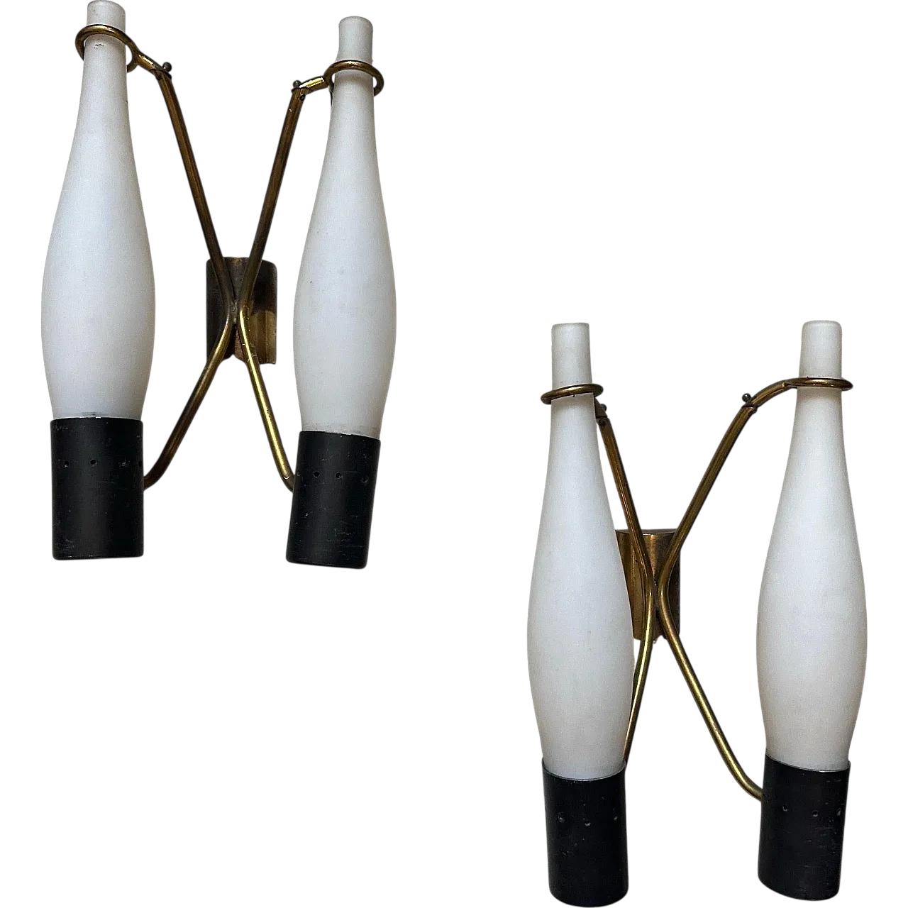 Pair of brass and glass wall sconces in Stilnovo style, 1950s 14