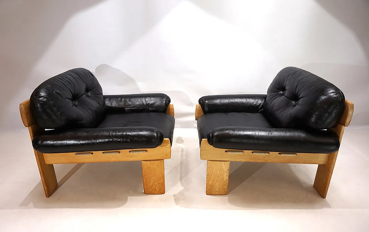 Pair of Asko Oy Africa leather armchairs by Esko Pajamies, 1980s 4