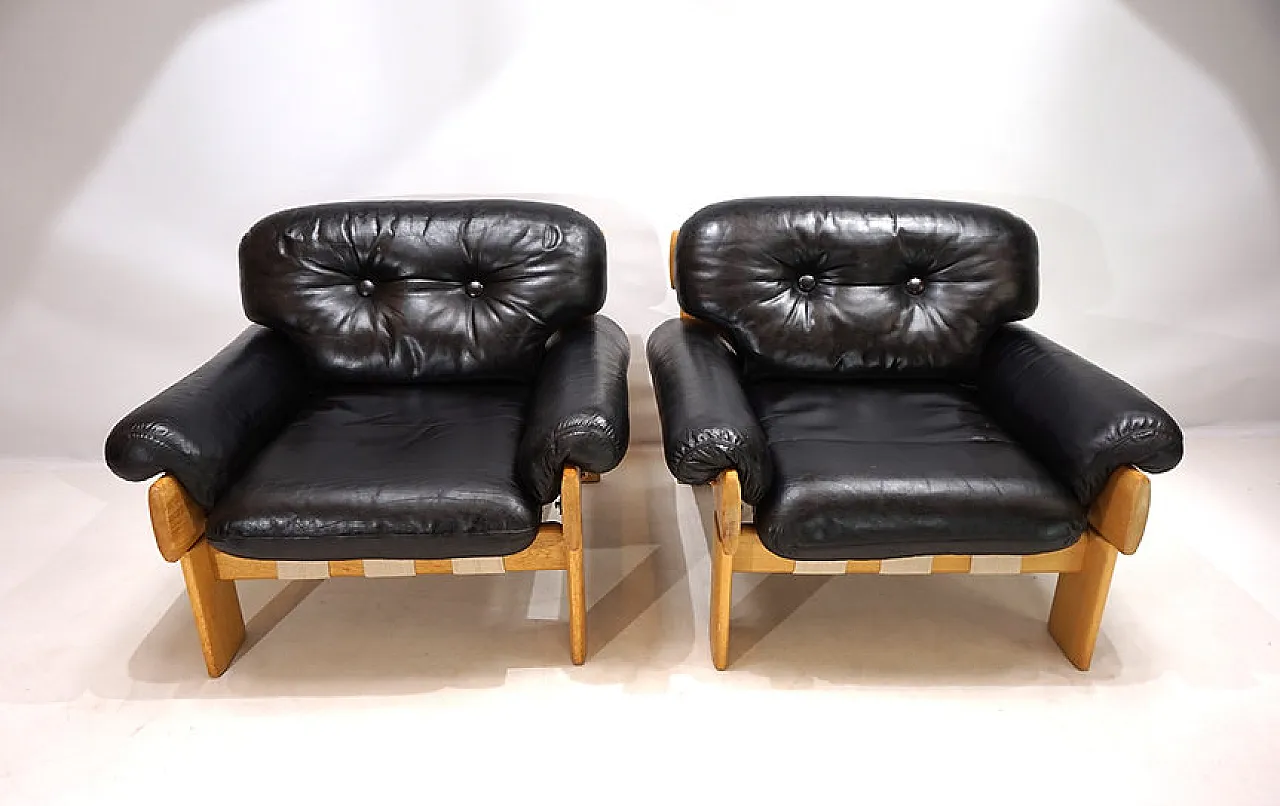 Pair of Asko Oy Africa leather armchairs by Esko Pajamies, 1980s 8