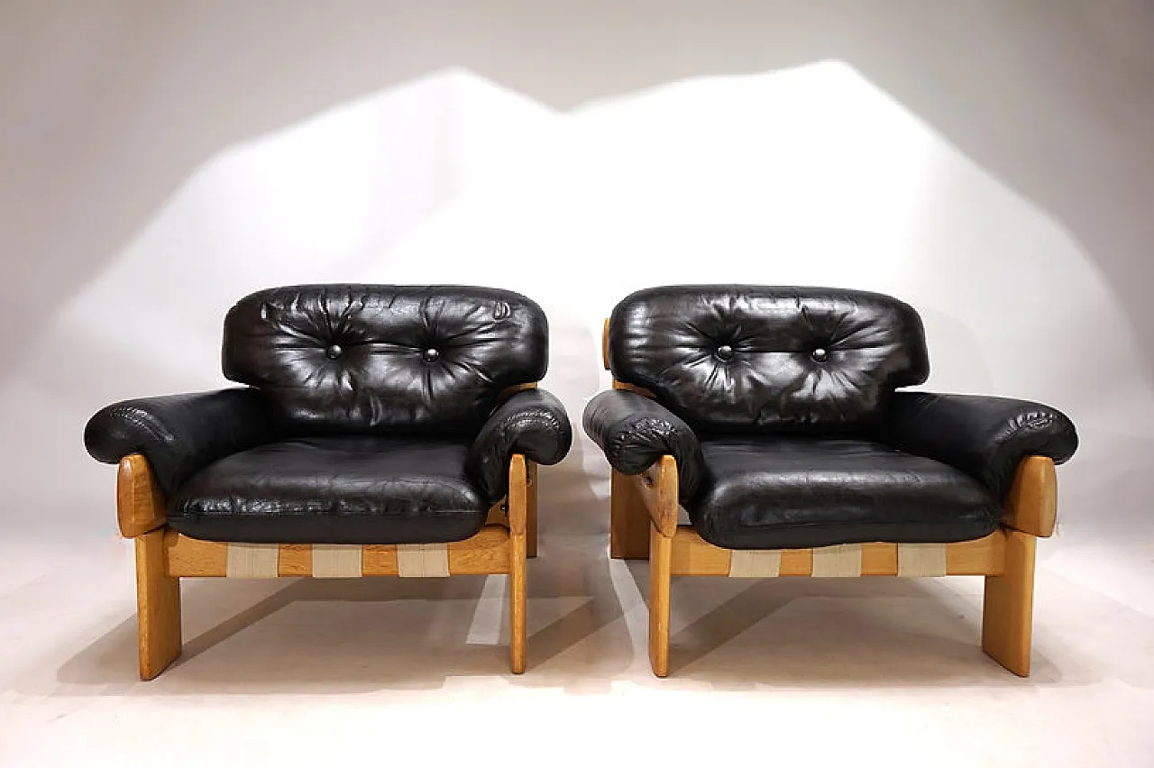 Pair of Asko Oy Africa leather armchairs by Esko Pajamies, 1980s 10