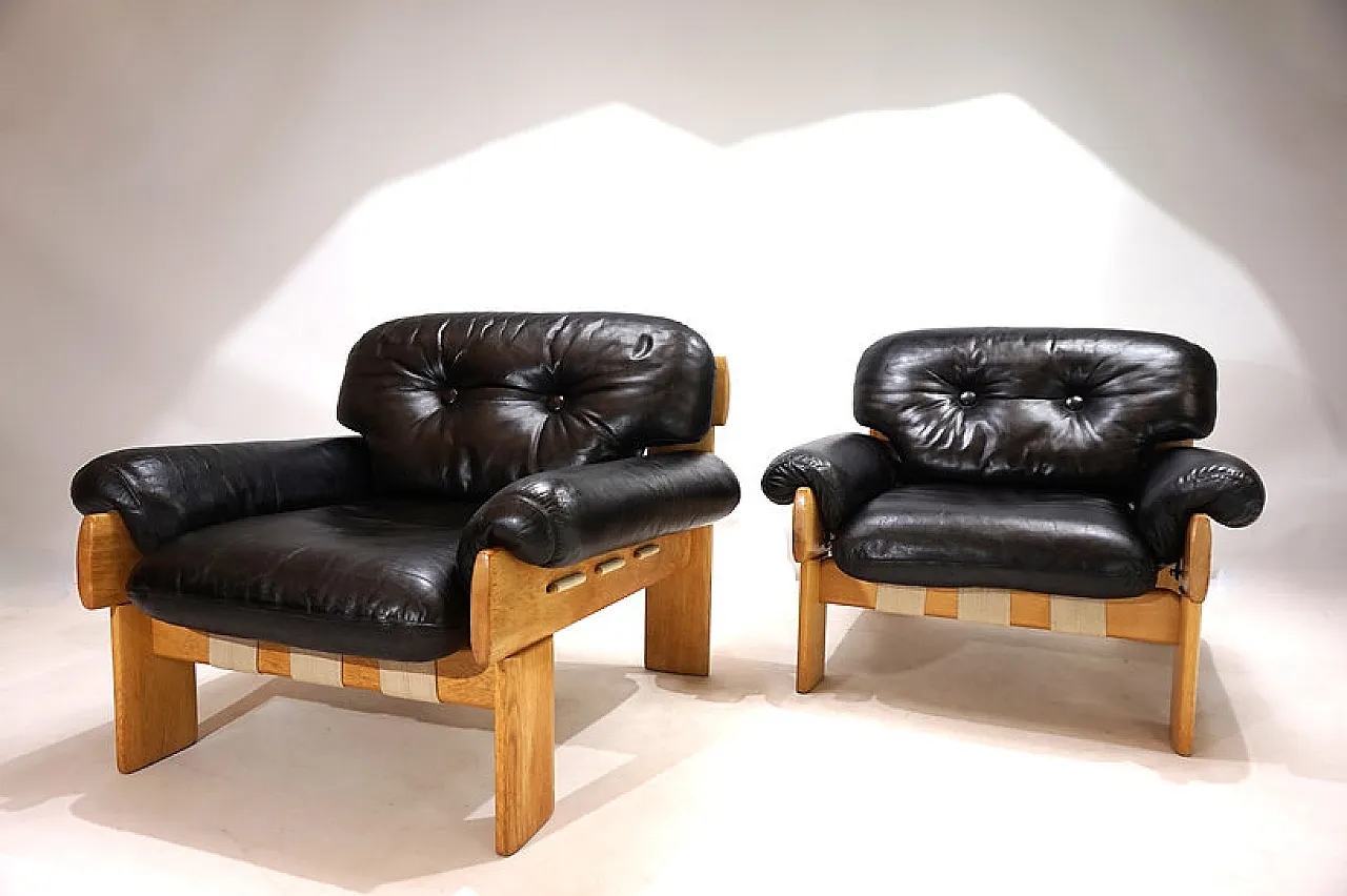 Pair of Asko Oy Africa leather armchairs by Esko Pajamies, 1980s 11