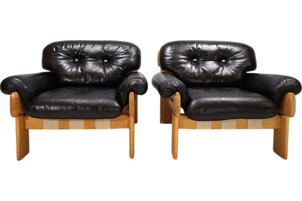 Pair of Asko Oy Africa leather armchairs by Esko Pajamies, 1980s 16