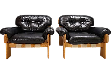 Pair of Asko Oy Africa leather armchairs by Esko Pajamies, 1980s