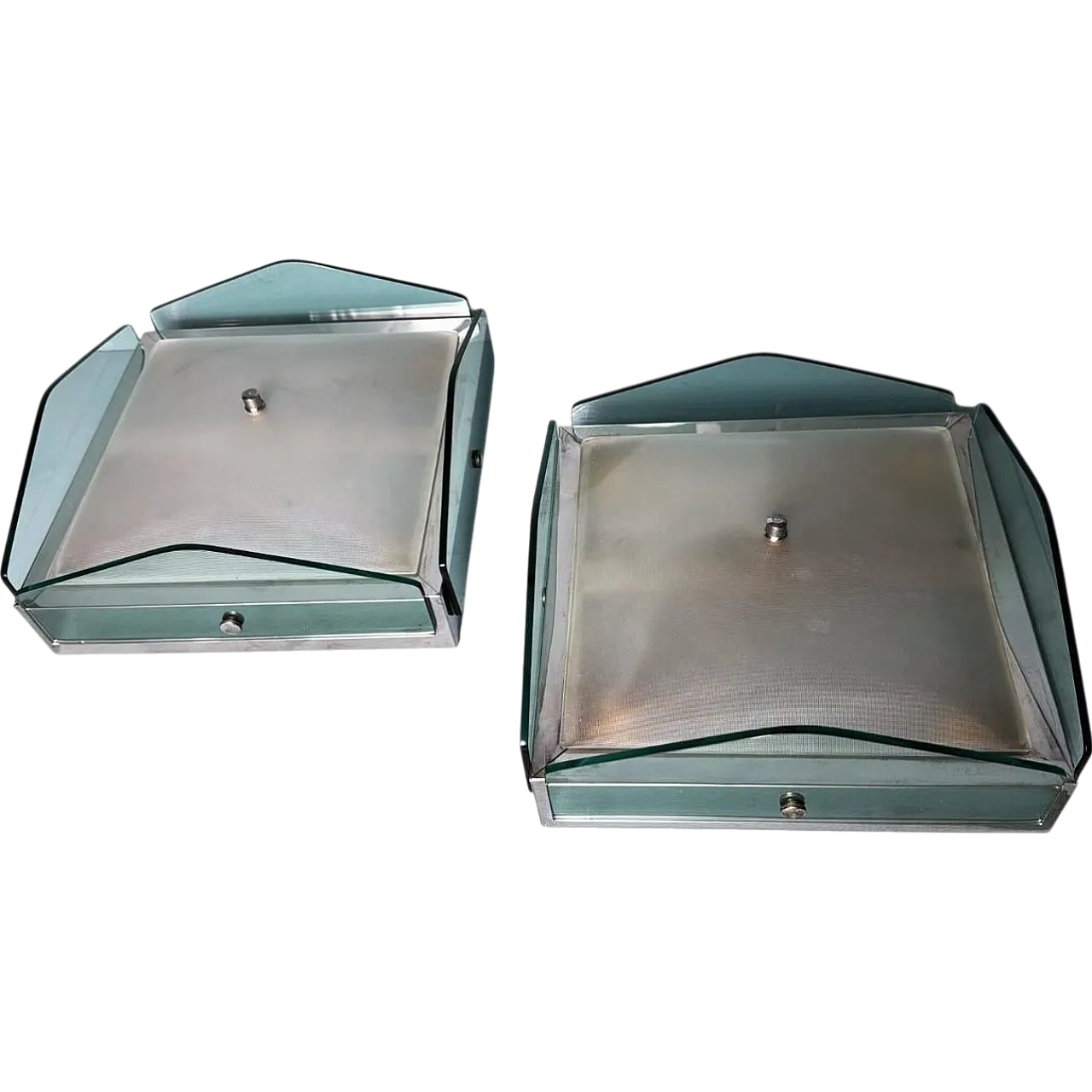 Pair of metal and glass ceiling lights in Veca style, 1960s 20