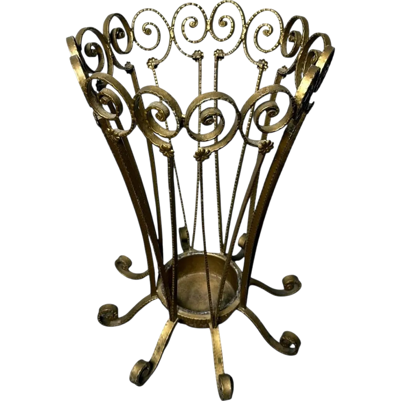 Pier Luigi Colli style gilded wrought iron umbrella stand, 1950s 21