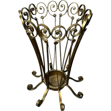 Pier Luigi Colli style gilded wrought iron umbrella stand, 1950s