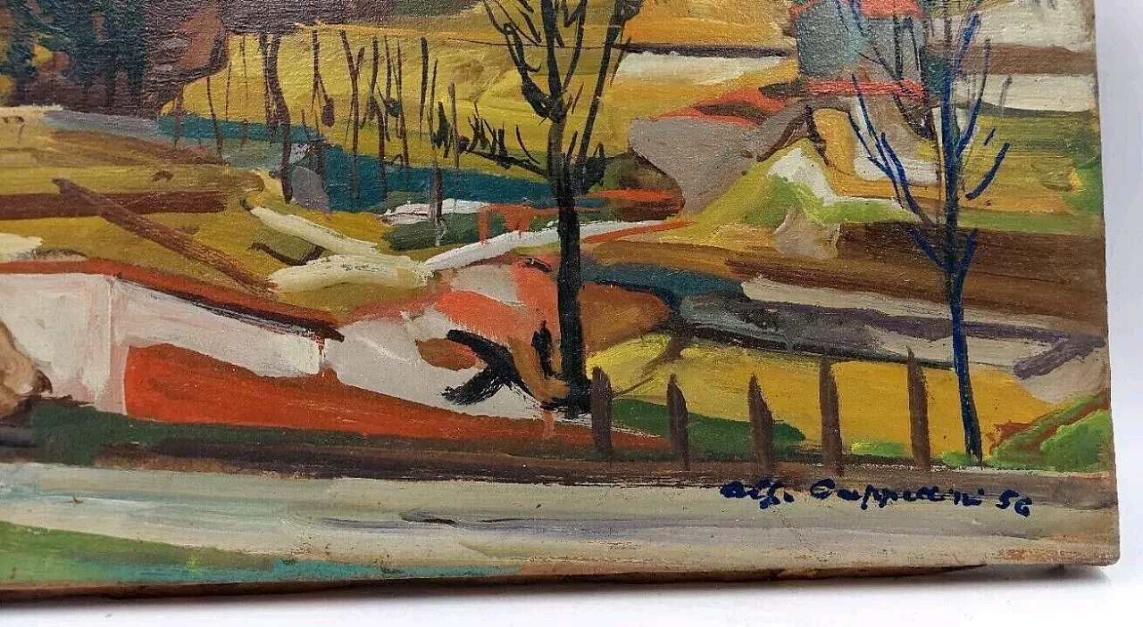 Paesaggio, olio su tela di Alfiero Cappellini, anni '50 2