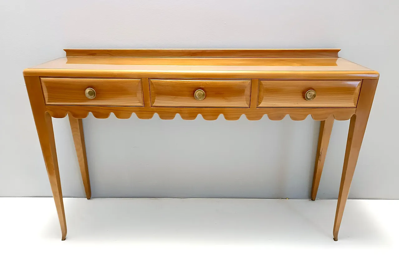 Console table by Paolo Buffa in cherrywood with glass top, 50s 1