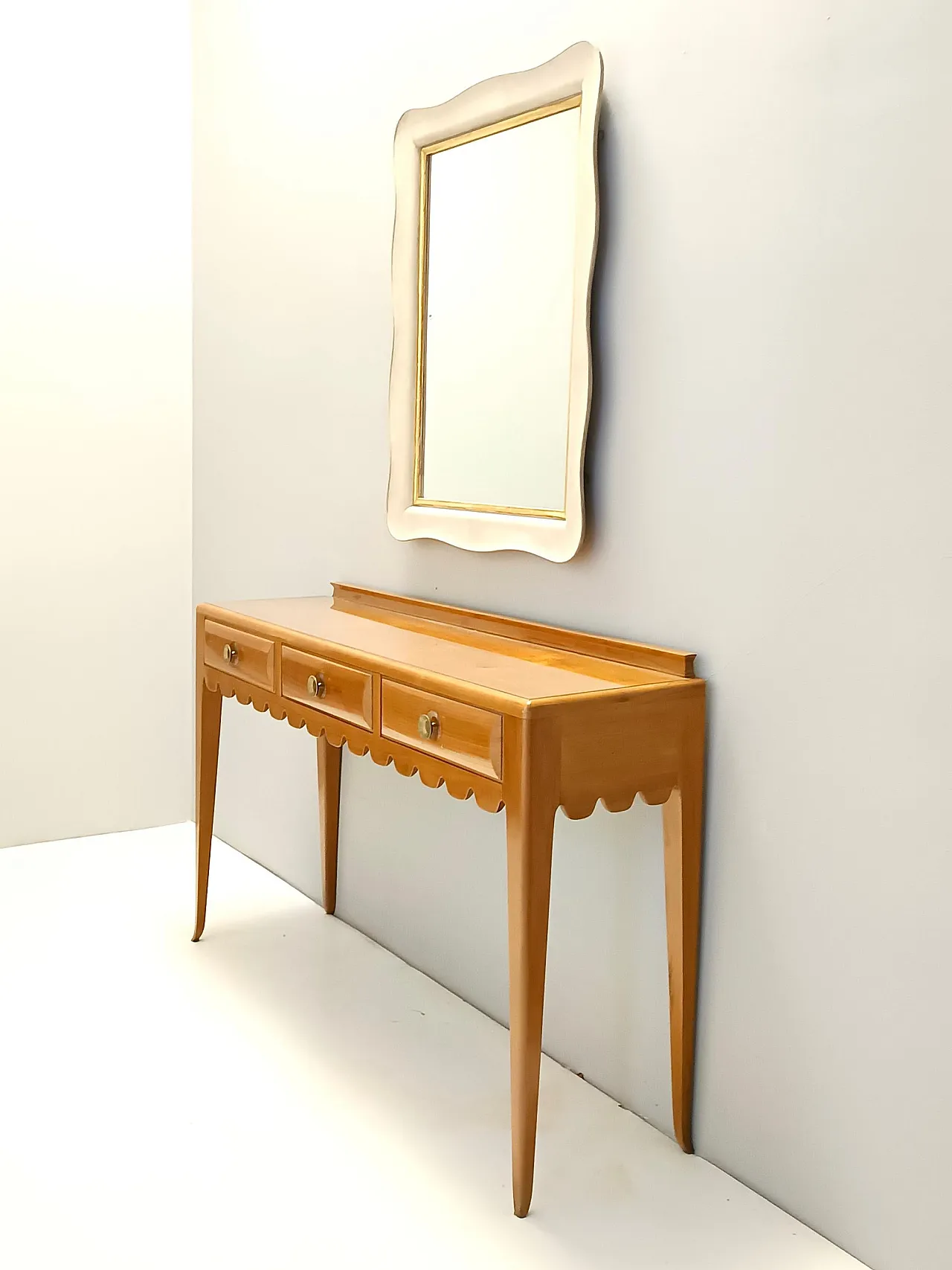 Console table by Paolo Buffa in cherrywood with glass top, 50s 4