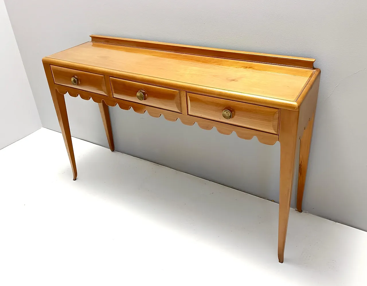 Console table by Paolo Buffa in cherrywood with glass top, 50s 8