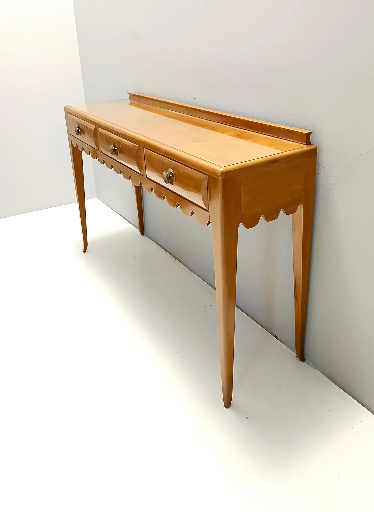 Console table by Paolo Buffa in cherrywood with glass top, 50s 9