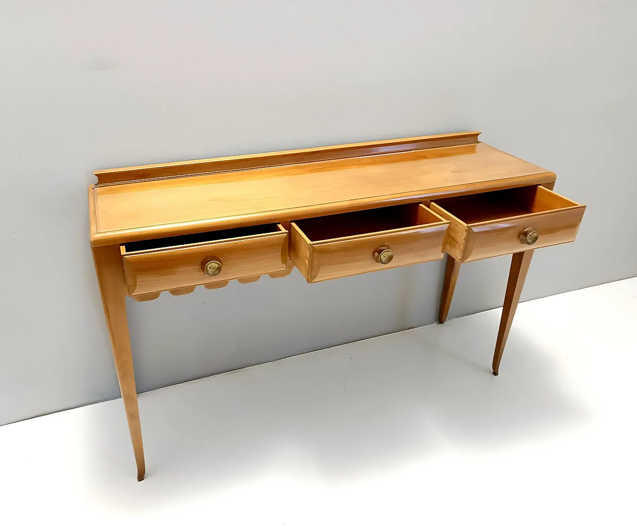 Console table by Paolo Buffa in cherrywood with glass top, 50s 11