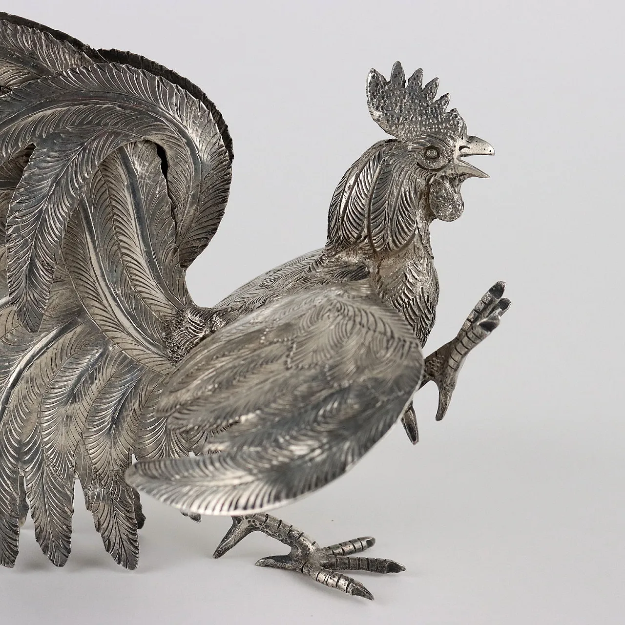 Pair of chased and engraved 925 silver roosters 3