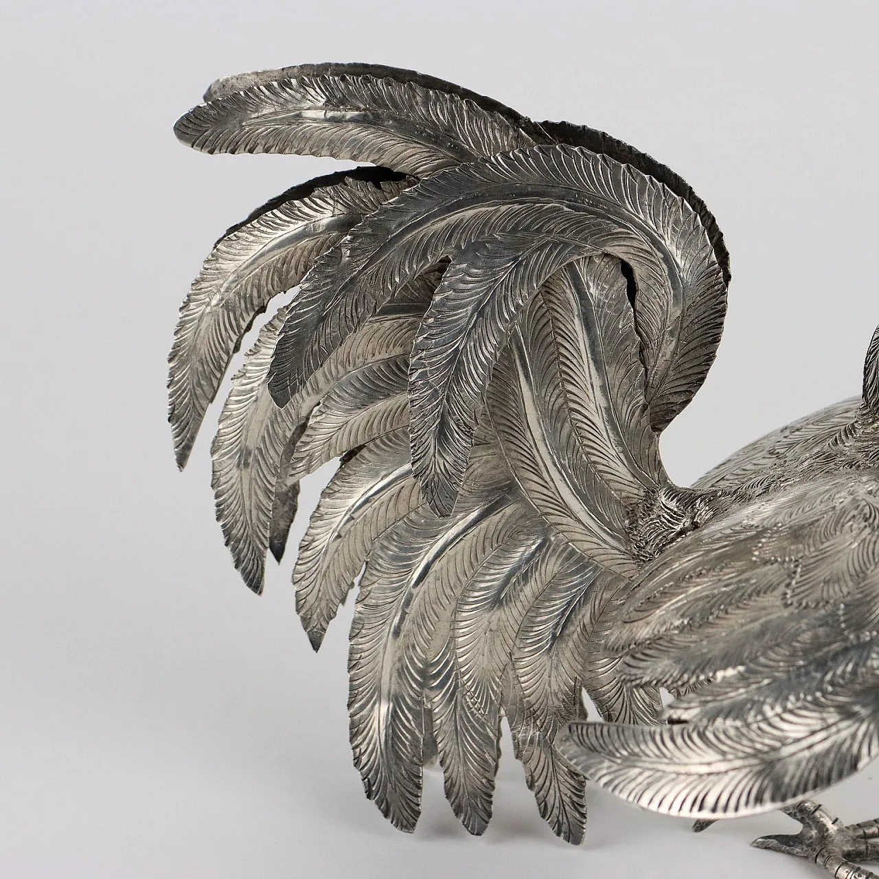 Pair of chased and engraved 925 silver roosters 5