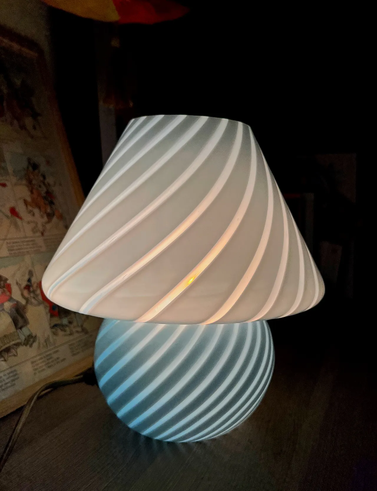 Lampada a forma di fungo blu di Murano a spirale, anni '70 3