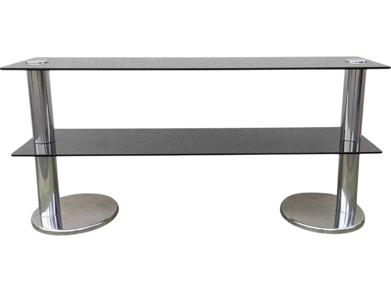 Smoked glass, steel and chrome plating console, 1970s 12